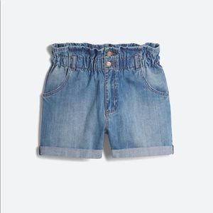 Paper bag denim shorts